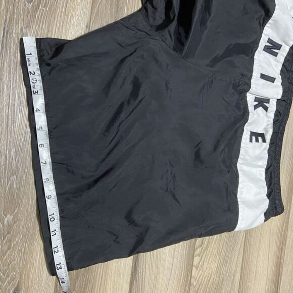 NWOT VTG 90s Nike Spell out Swoosh Shorts Swim Trunks Sewn Logo Lined mesh Black - Picture 10 of 11